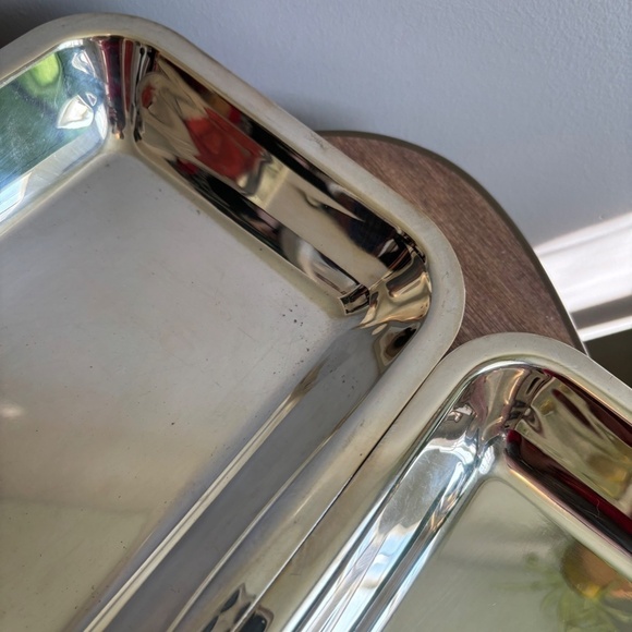 Vintage Silver Toned Handled Serving Trays, Circa 1960s, 2 pieces - Picture 6 of 7